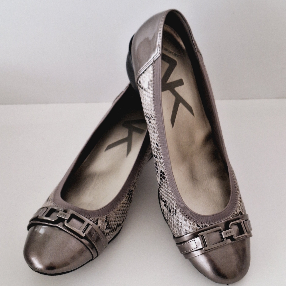 Anne Klein Sport AKDavniar metallic pewter and snakeskin print wedges